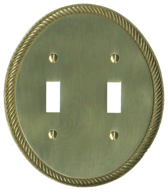 Renovator's Supply Solid Brass Switchplate Double Toggle Oval Braided