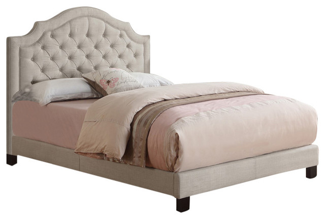 Rosevera Angelo Tufted Upholstered Panel/Platform Bed, Beige, Queen
