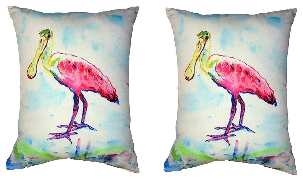 Pair of Betsy Drake Betsy’s Pink Spoonbill No Cord Pillows 16 Inch X 20 Inch
