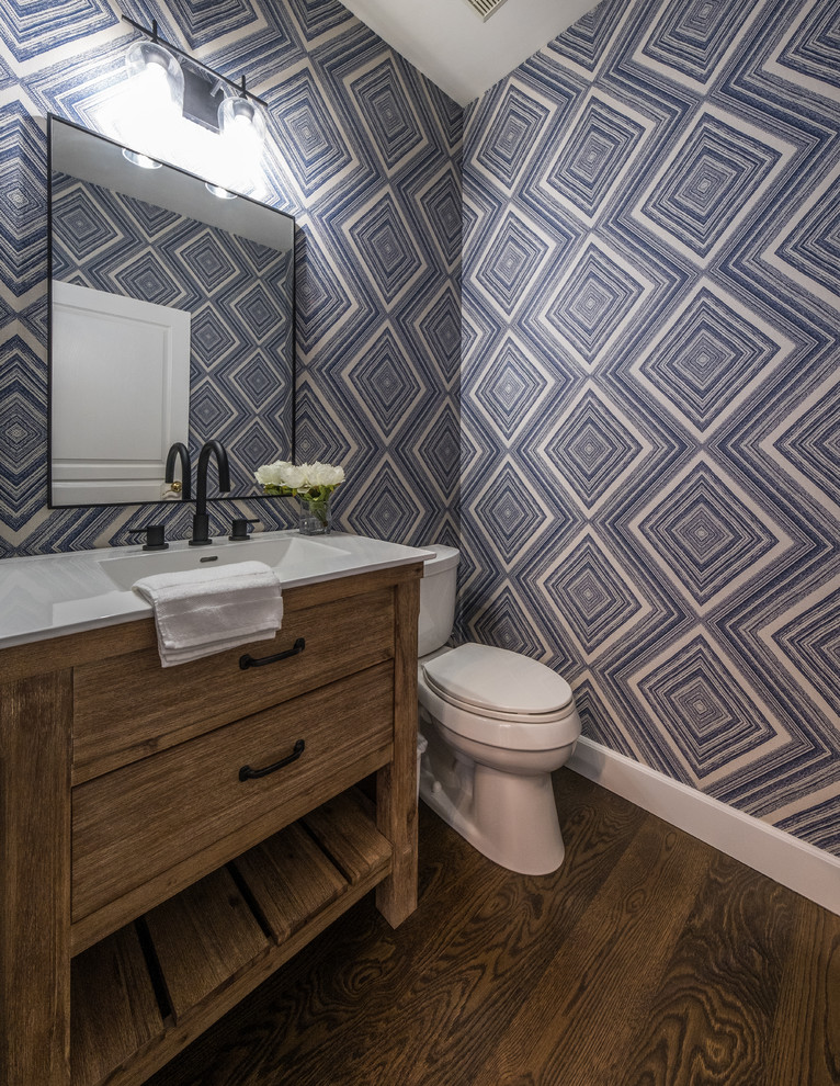 This is an example of a transitional powder room in Detroit.