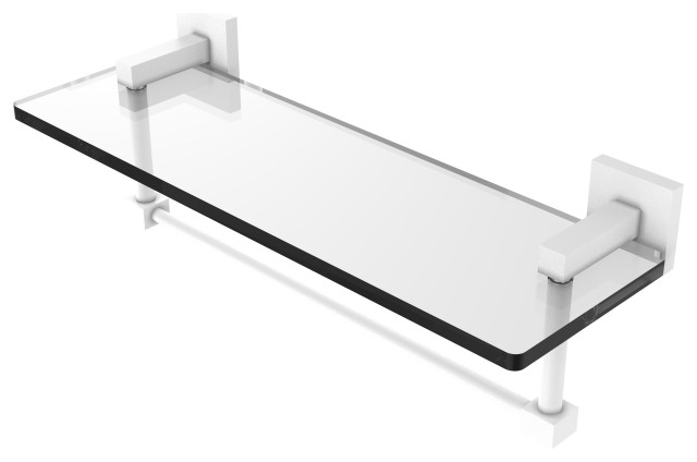 Montero 16" Glass Vanity Shelf with Integrated Towel Bar, Matte White