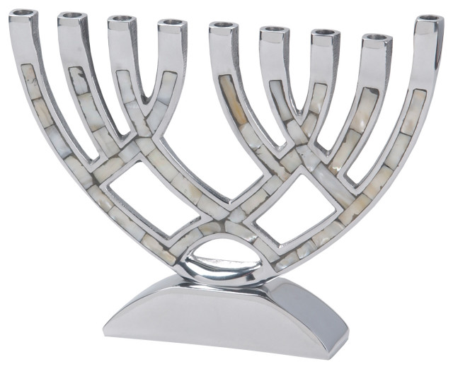 Gift Mark 9 Branch Contemporary Menorah, Neutral Colored Inlay