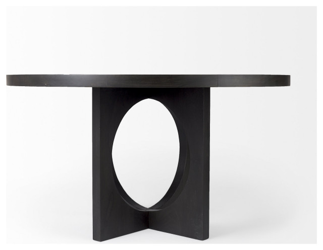 Black Wood Round Geometric Dining Table - Transitional - Dining Tables ...