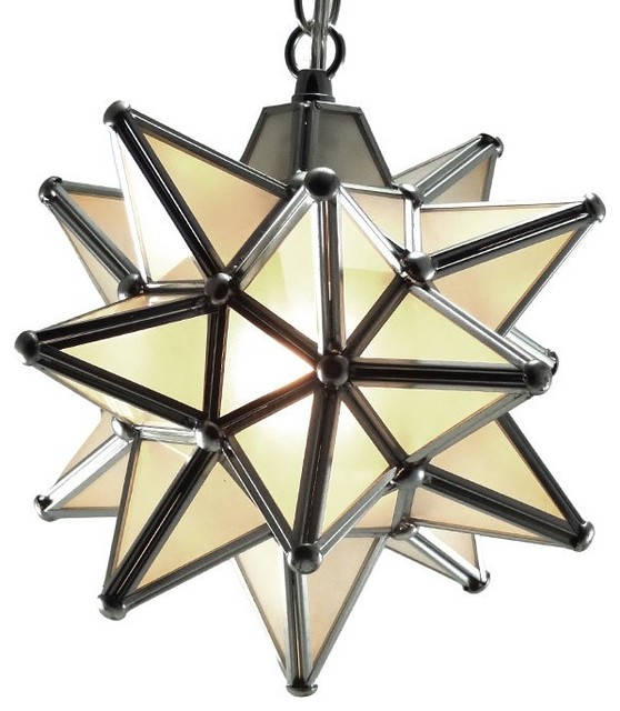 Moravian Star Pendant Light Frosted Glass Silver Frame 9