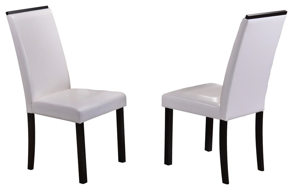 Oxford Parsons Dining Chairs White Faux Leather And Cappuccino Wood Legs Transitional Dining