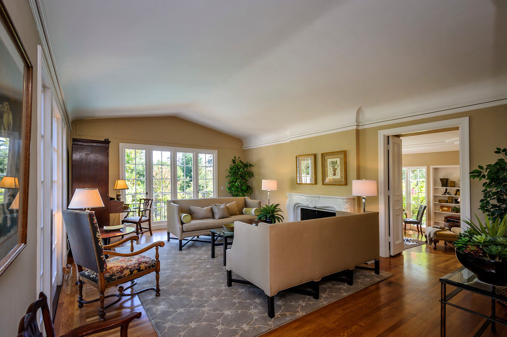 Traditional living room in San Francisco with yellow walls.