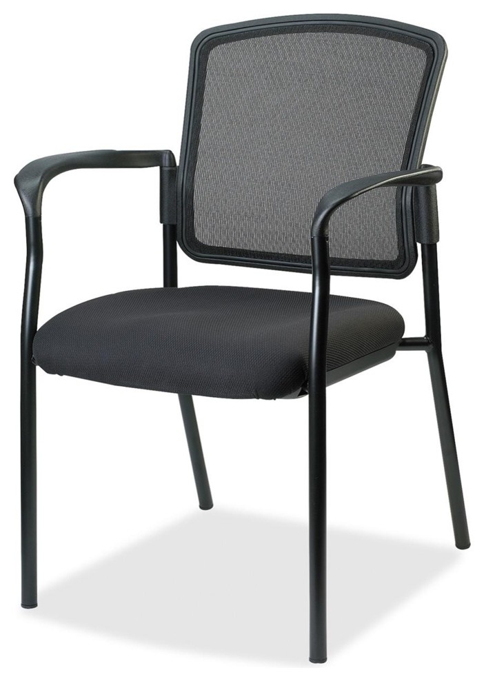 Lorell Breathable Mesh Guest Chair, Fabric Black Seat, Steel Black Frame, 23"