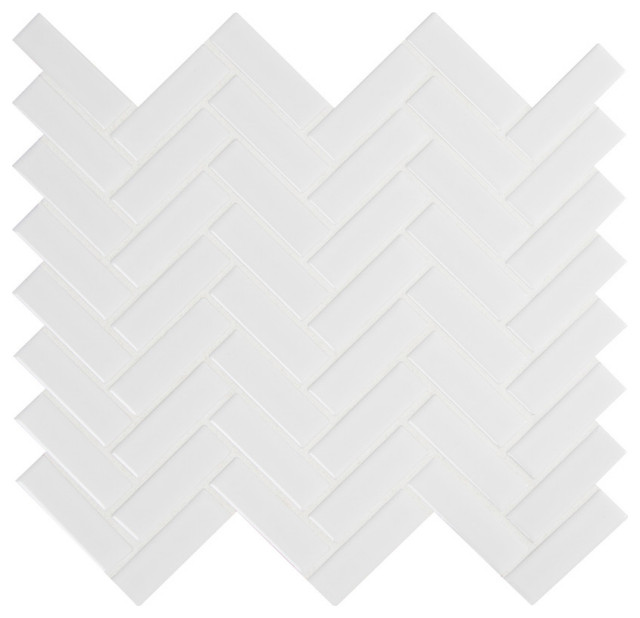 White Glossy Herringbone Porcelain Mosaic - Traditional - Mosaic Tile ...