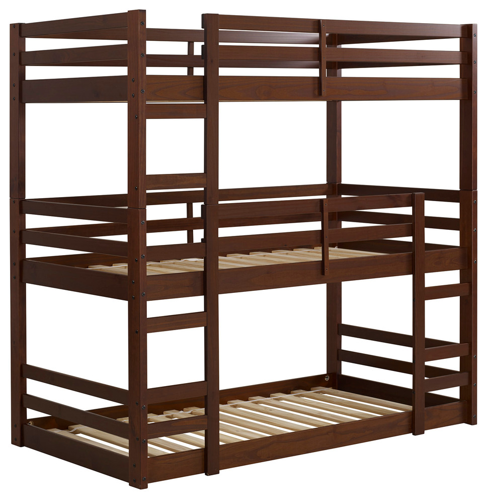 Solid Wood Triple Bunk Bed Transitional Bunk Beds by Walker