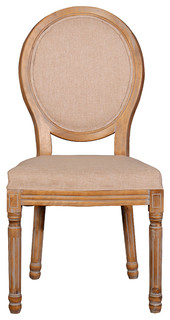 Rustic Round Back Dining Room Chairs, Set of 2, Beige