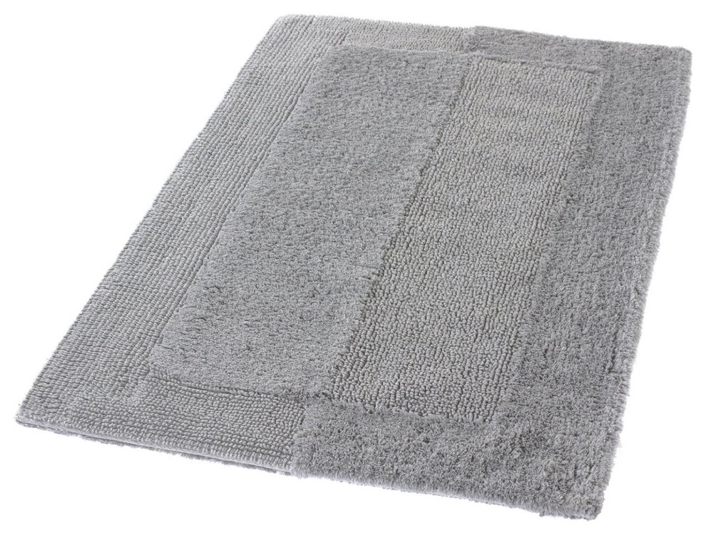 Silver Gray Thick Plush Reversible Cotton Bathroom Rug, Havanna, Extra