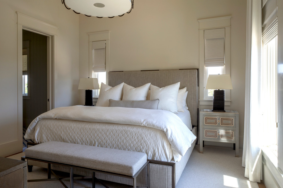 Inspiration for a mid-sized beach style guest bedroom in Other with white walls.