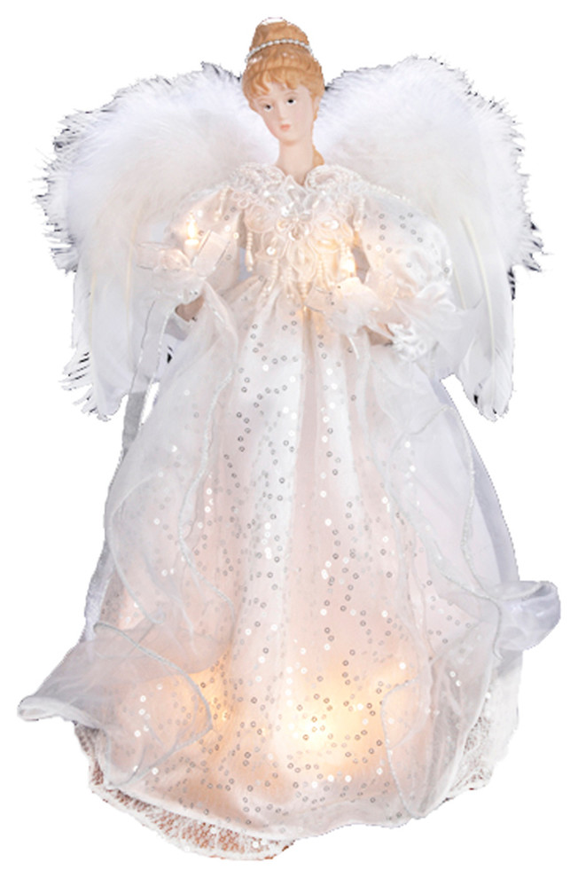 Kurt Adler 10/L White/Silver Lighted Angel Tree Topper Contemporary
