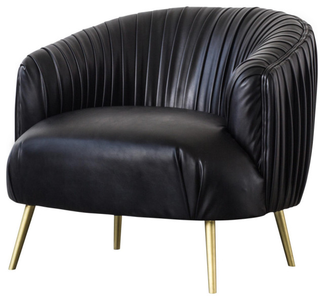 Felman Pleated Accent Chair Gold Legs, Treasure Black Midcentury