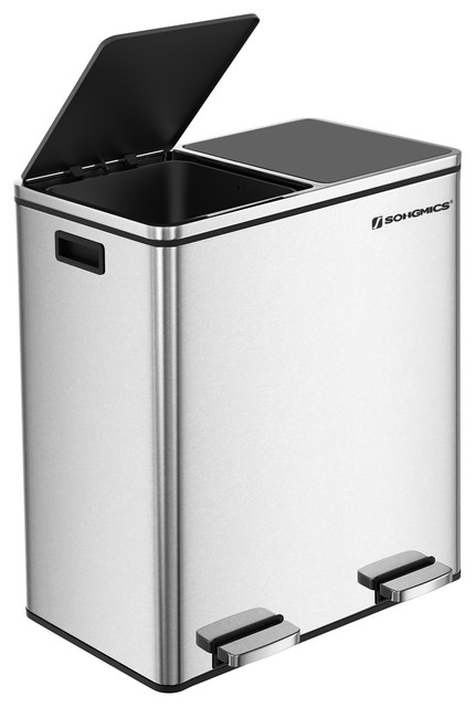 16 Gallon Step Trash Can Double Recycle Pedal Bin 2x30l Garbage Double Recycle Pedal Bin