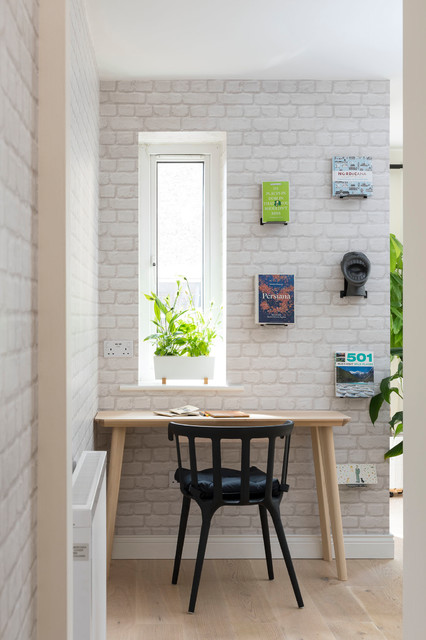 Home office in living room scandinavian-home-office