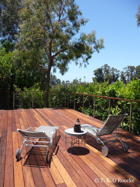 Ipe and Stainless Steel Cable Railing, Pacific Palisades contemporary-terrace