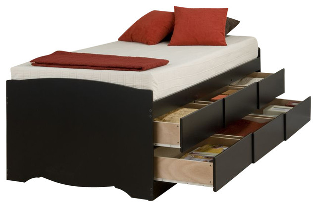 Tall Twin 6 Drawer Platform Storage Bed, Black Platform Storage Bed Twin