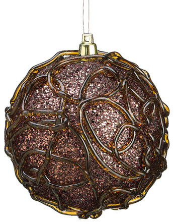Silk Plants Direct Glitter Swirl Pattern Ball Ornament, Pack of 4, Copper