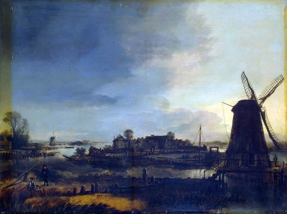 Aert Van der Neer Landscape With Windmill, 21"x28" Wall Decal