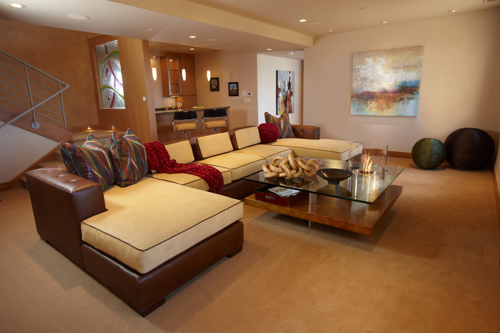 Design ideas for an eclectic home theatre in Minneapolis.