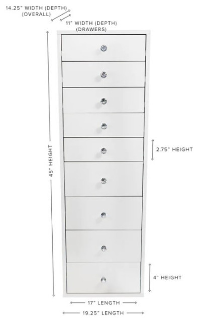 SlayStation 9 Drawer Makeup Vanity Storage Unit Transitional