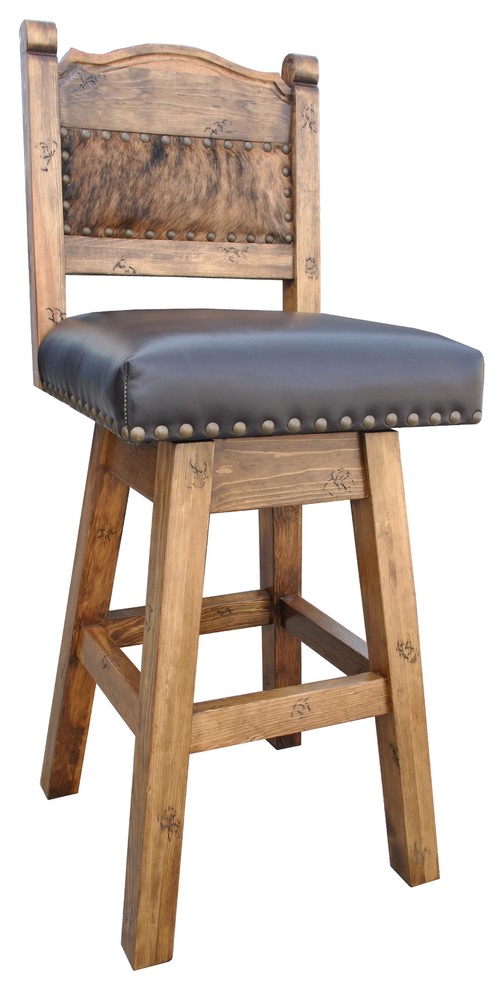 Hacienda Swivel Stool With Cowhide Southwestern Bar Stools And