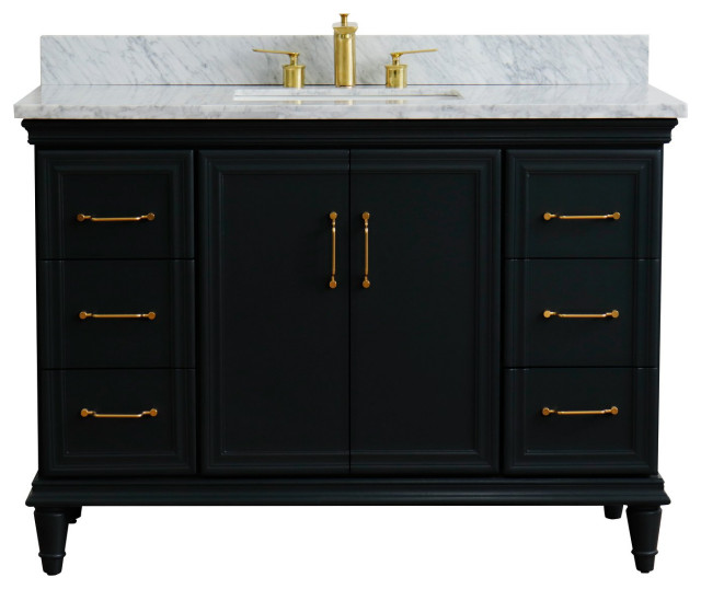 49" Single Sink Vanity, Dark Gray Finish With White Carrara Marble ...