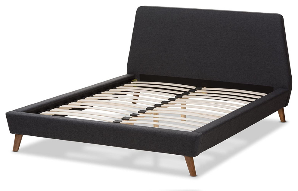 Queen Platform Bed, Half Hexagon Shaped Headboard With Angled Legs