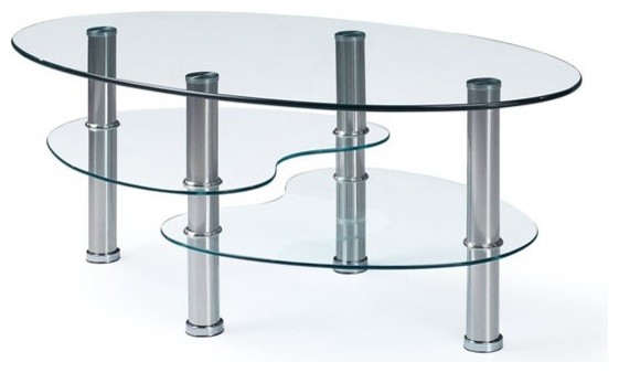 Global Furniture - Oval Clear Glass Top Coffee Table with Metal Legs - T664CT