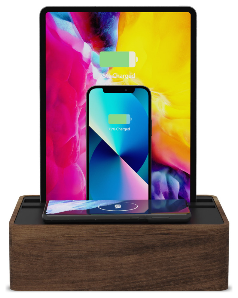 ALLDOCK Wireless Walnut, 4port USB charging station with Qi