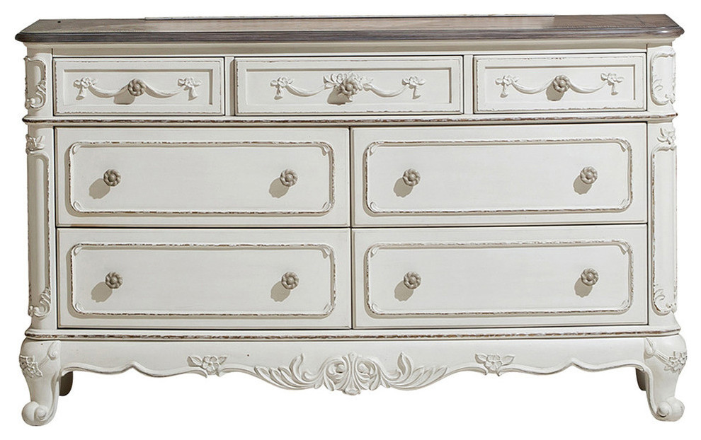 Averny Dresser 2 Tone Finish Antique White Gray Farmhouse