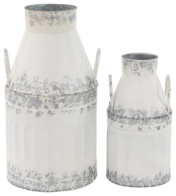 Farmhouse Round Iron Decorative Milk Cans, 2Piece Set Farmhouse