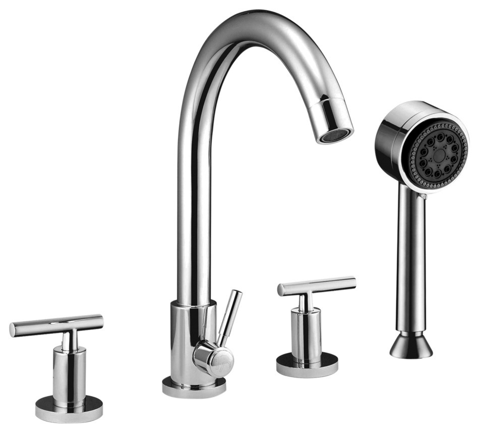 Dawn 4-Hole Tub Filler With Handshower and Lever Handles, Brushed Nickel, Chrome