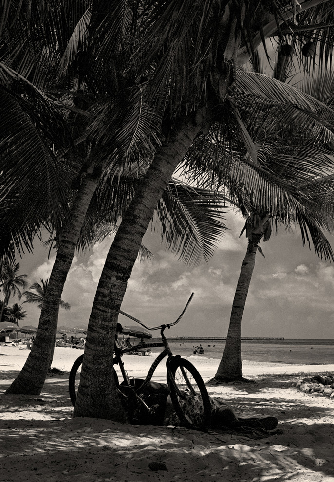 Relaxing at Higgs Beach Florida Keys  Fine Art Black and White Photography, 24x3