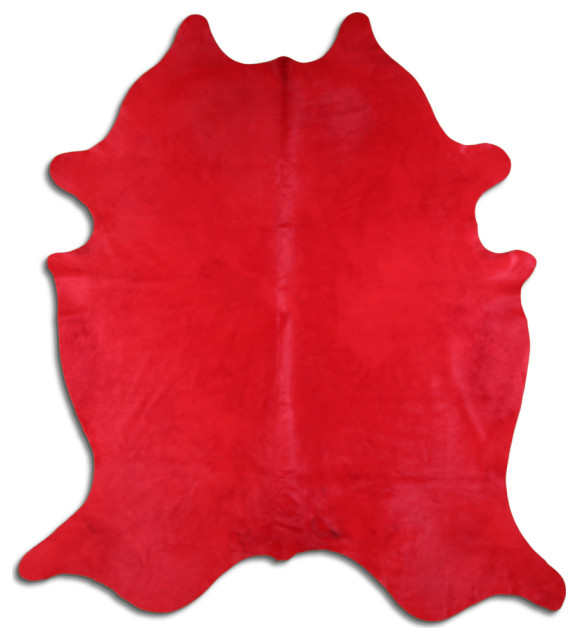DYED HAIR ON Cowhide Rug DE DYED RED, 5'x7' to 6'x8' Contemporary