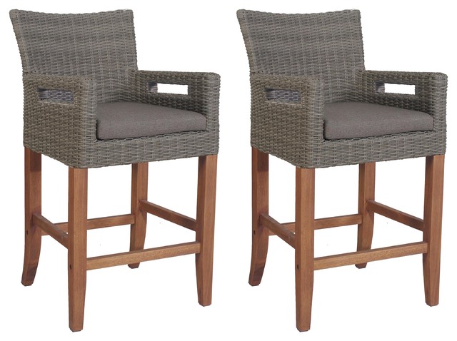 Balcony Height Light Gray Wicker And, Outdoor Counter Height Chairs With Arms