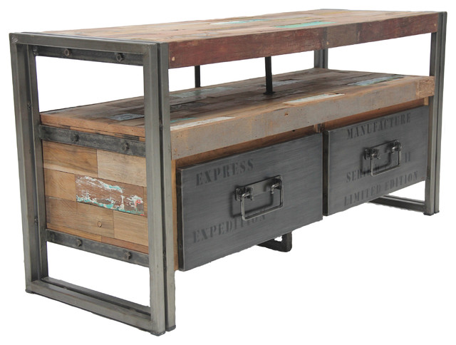 Salvaged Boat Wood Tv Console With 2 Drawers Samudra Style Salvaged Boat Wood Tv Console With 2 Drawers Samudra Style