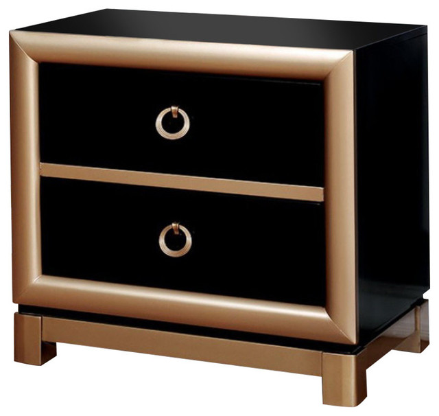 Wooden Night Stand With 2 Drawers Black and Gold ...