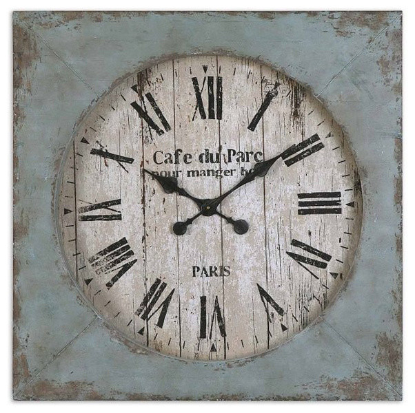 French Country Wall Clock Light Blue Aged Distressed Square French Country Wall Clock Light Blue Aged Distressed Square