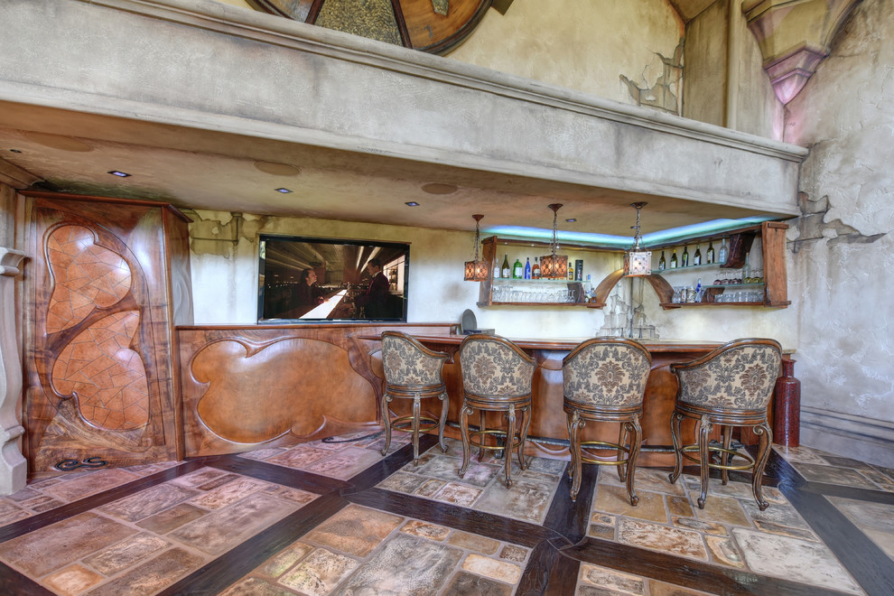 Photo of a mediterranean home bar in Sacramento.