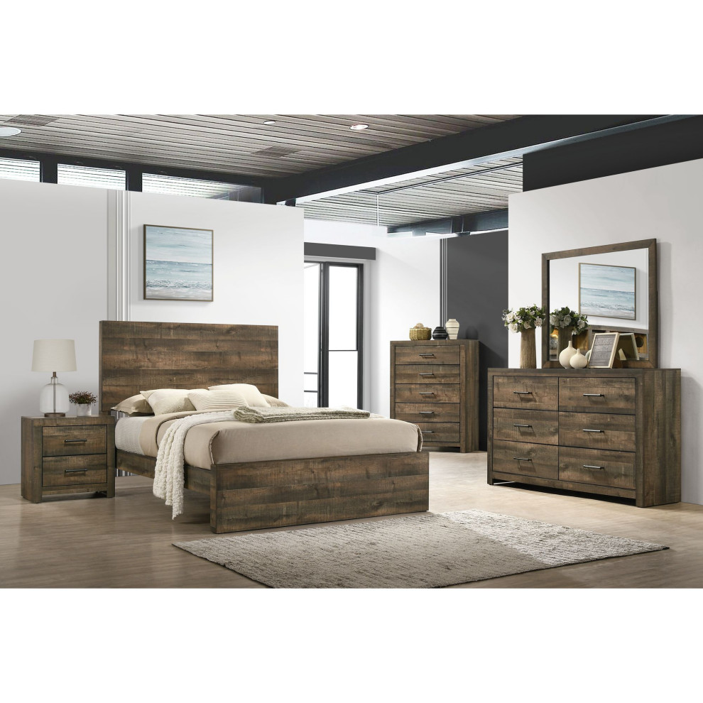 Beckett 3PC Bedroom Set, Brown Rustic Bedroom Furniture Sets by