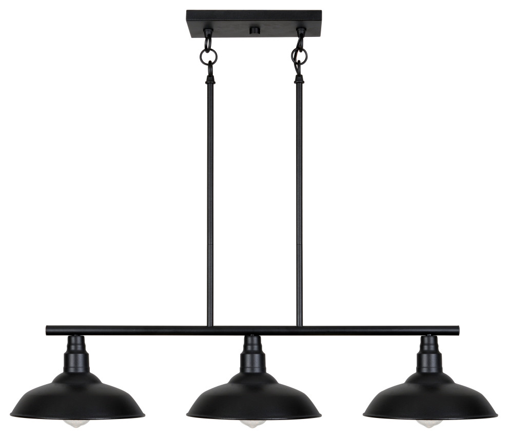 Dale 3 Light Island Light, Black, Rustic, 7" Height, 36" Width Industrial Kitchen Island