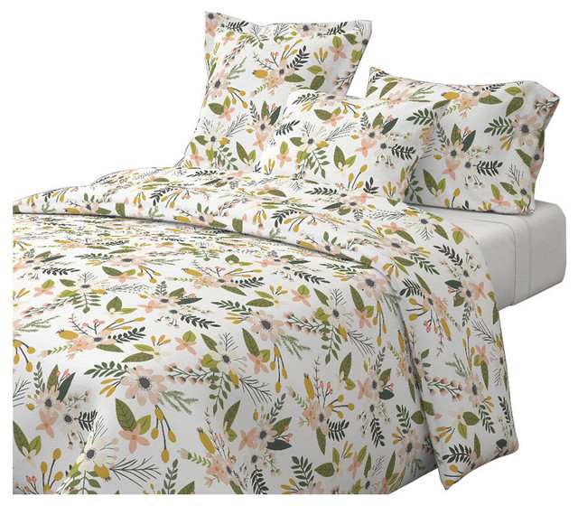 Sprigs And Blooms Blush Oversized Blush Floral Cotton Duvet Cover