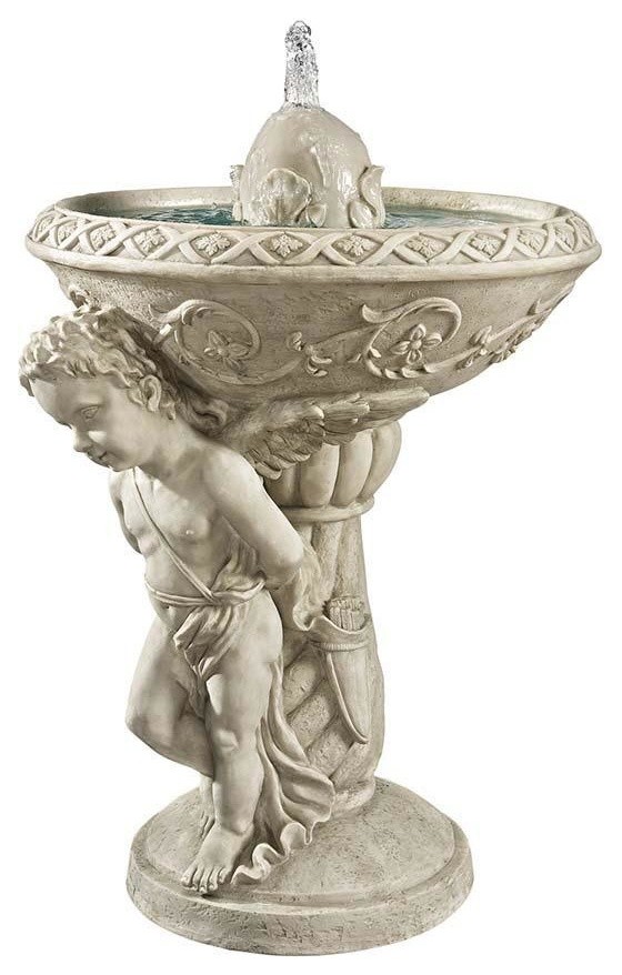 Winged Cherub Water Fountain Statue Sculpture Traditional Outdoor