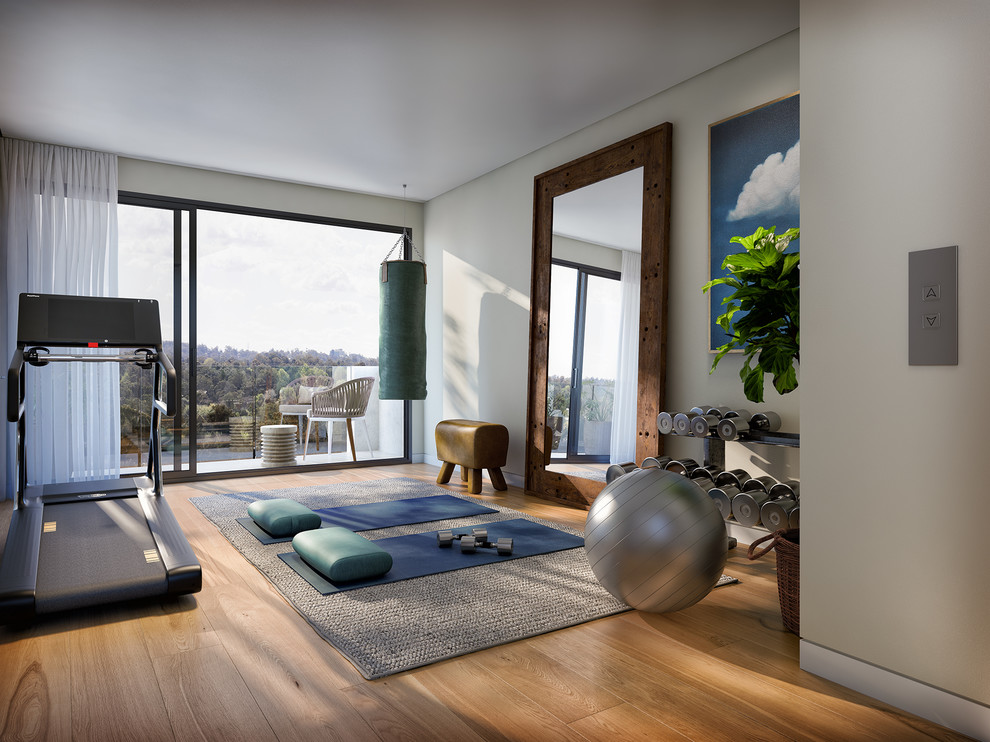 Inspiration for a modern home gym in Sydney.