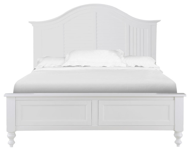 Cape Maye Cottage Pristine White Wood Queen Panel Bed Curved Headboard