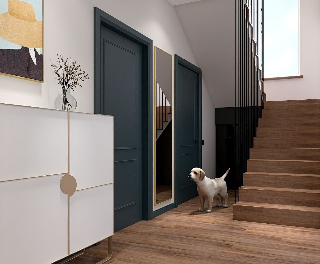 ЛЕСТНИЧНОЕ ПРОСТРАНСТВО В ЗАГОРОДНОМ КОТТЕДЖЕ