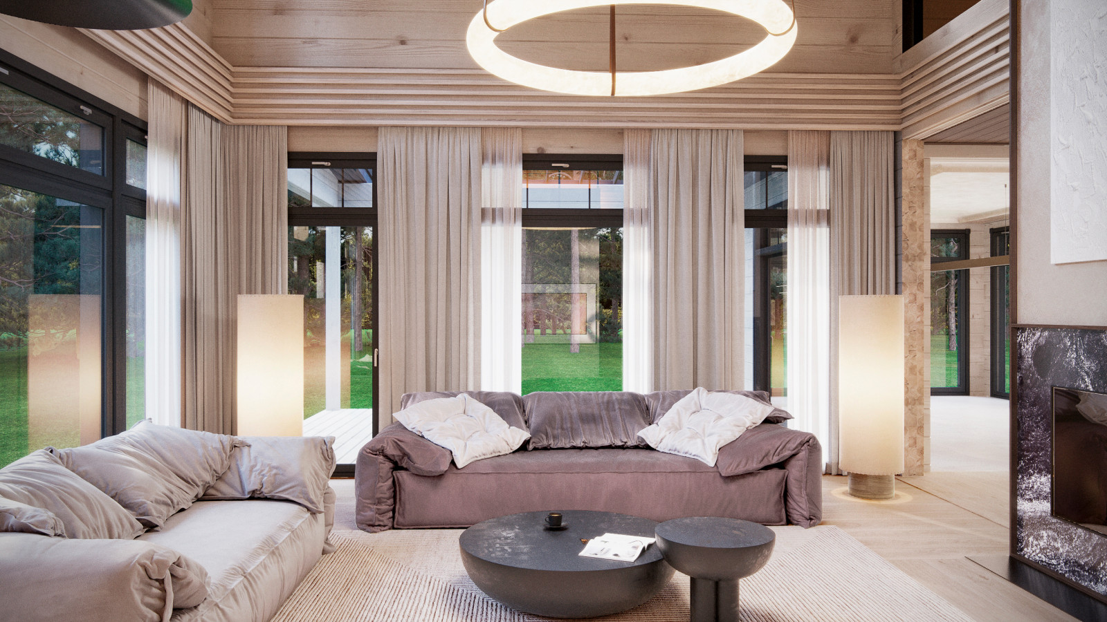 Интерьер подмосковного брусового дома компании Honka