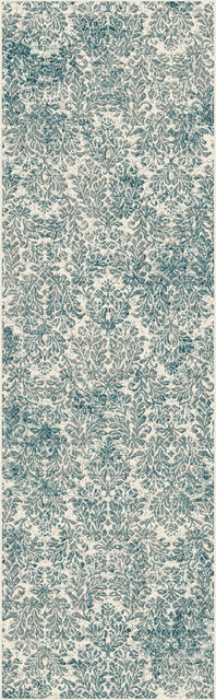 Provence 8609 Ivory, Blue Damask Rug, 3'3"x4'7"
